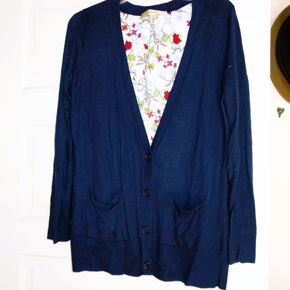 Motto Navy Fine Gauge Boyfriend Cardigan w/ Printed Lining Size Medium